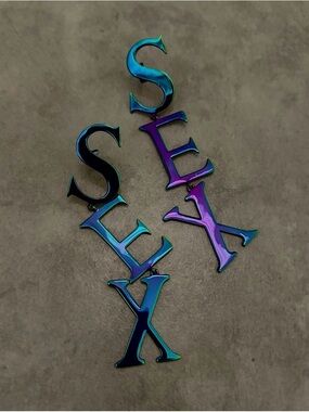 Vivienne Westwood Iridescent Blue Purple SEX Drop Earrings